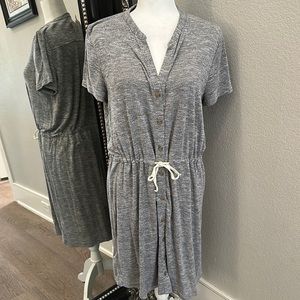 Lou & Grey LOFT Super Soft Grey Tie Waist Button Down Sweater Dress Size Medium